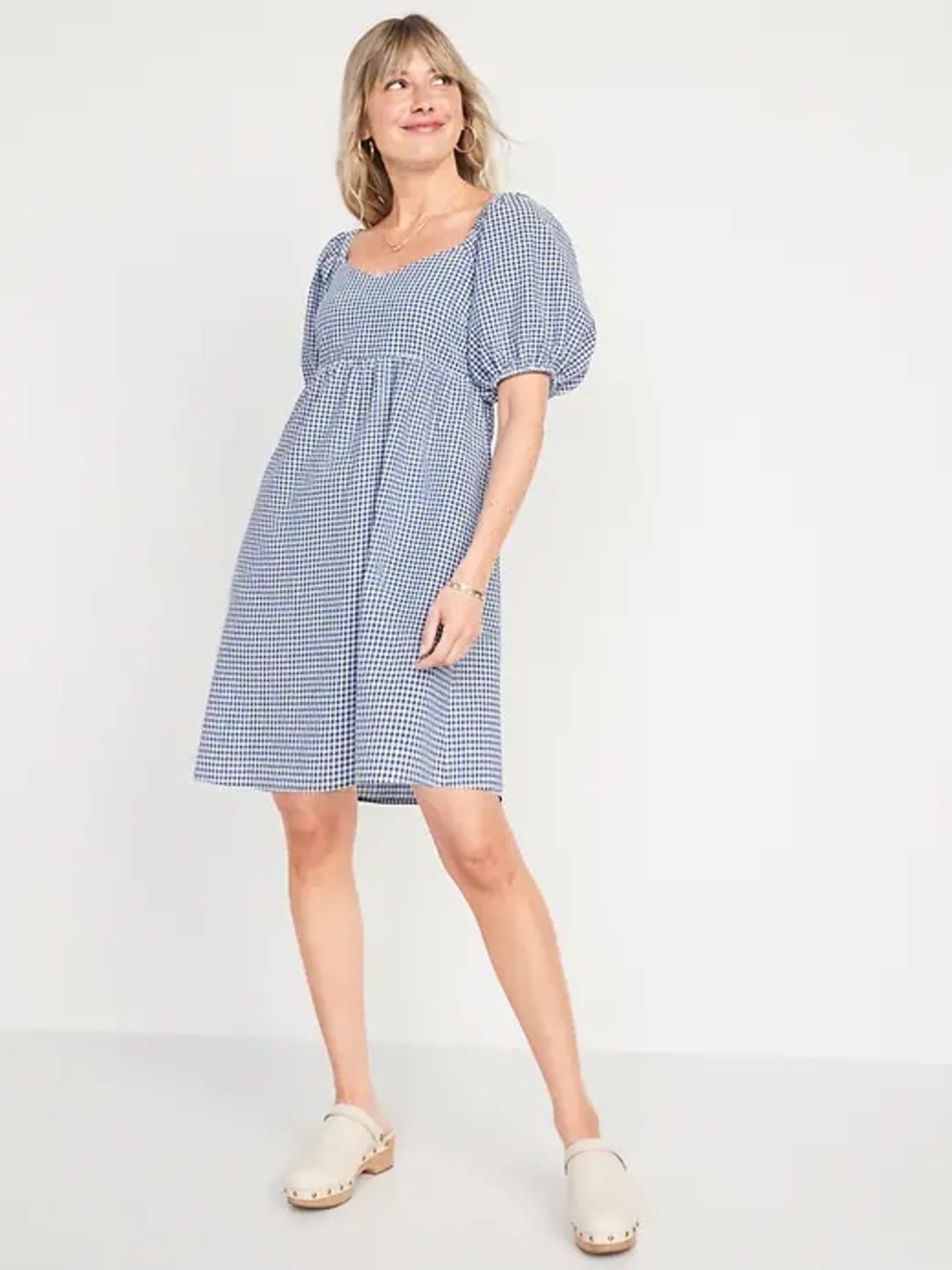 Old Navy Blue and White Gingham Puff Sleeve Dress